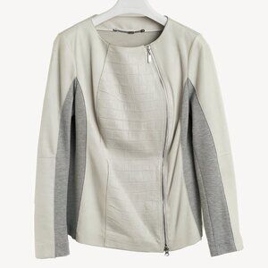 Escada Lilly Off-White Croc-Embossed Leather Panelled Jacket